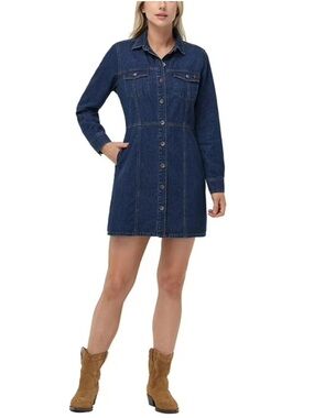 frye women's denim midi button front dress Frye | Dresses | Frye Denim Button Front Midi Dress Xl Dark Wash Long  Sleeve Western Blue Pockets
